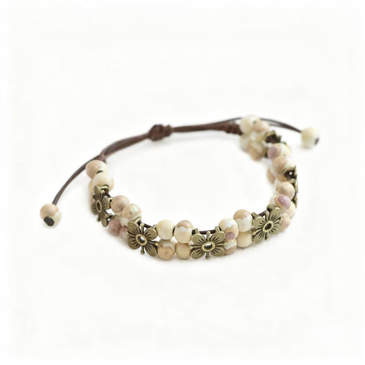 Holiday Gift Vintage double-layer four-leaf clover bracelet female student gift ceramic jewelry