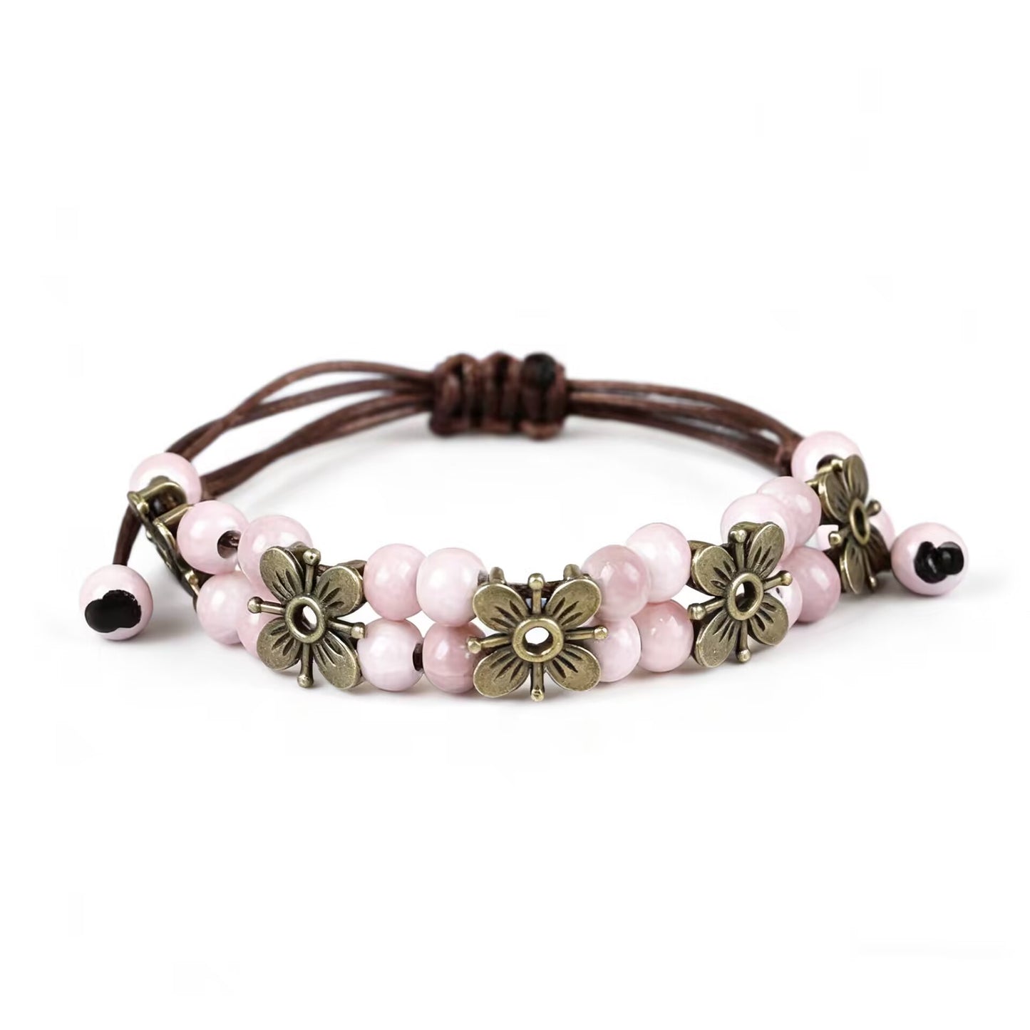Holiday Gift Vintage double-layer four-leaf clover bracelet female student gift ceramic jewelry