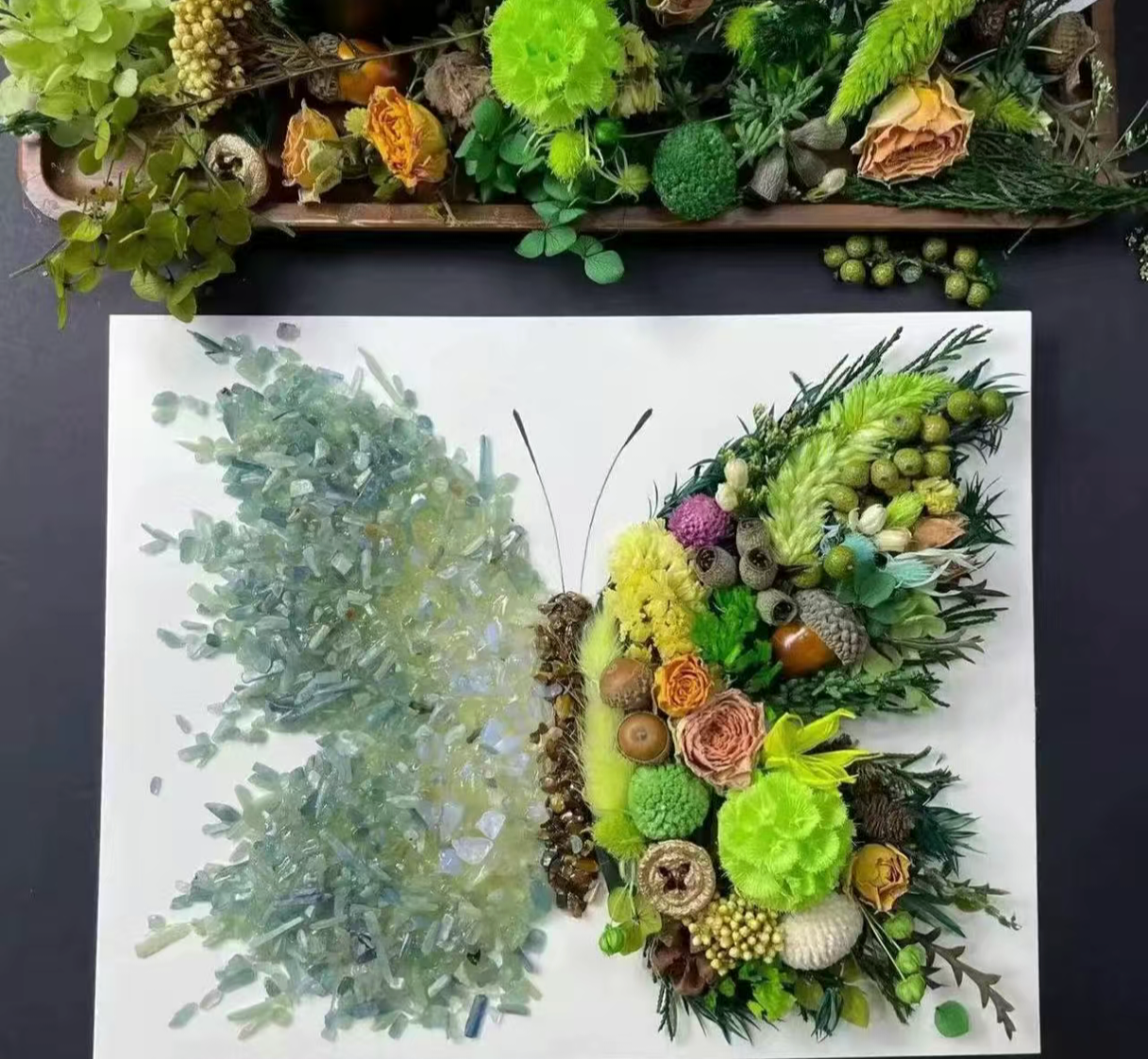 DIY Dried Flower & Butterfly Crystal Craft Kit - 8-inch Framed Painting, Perfect Couple Gift