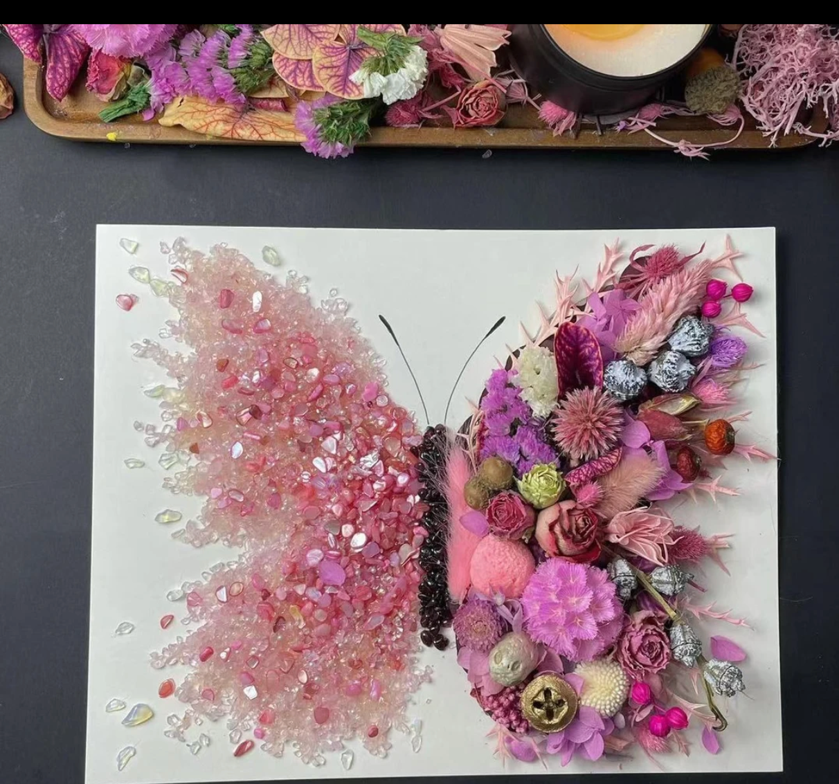 DIY Dried Flower & Butterfly Crystal Craft Kit - 8-inch Framed Painting, Perfect Couple Gift