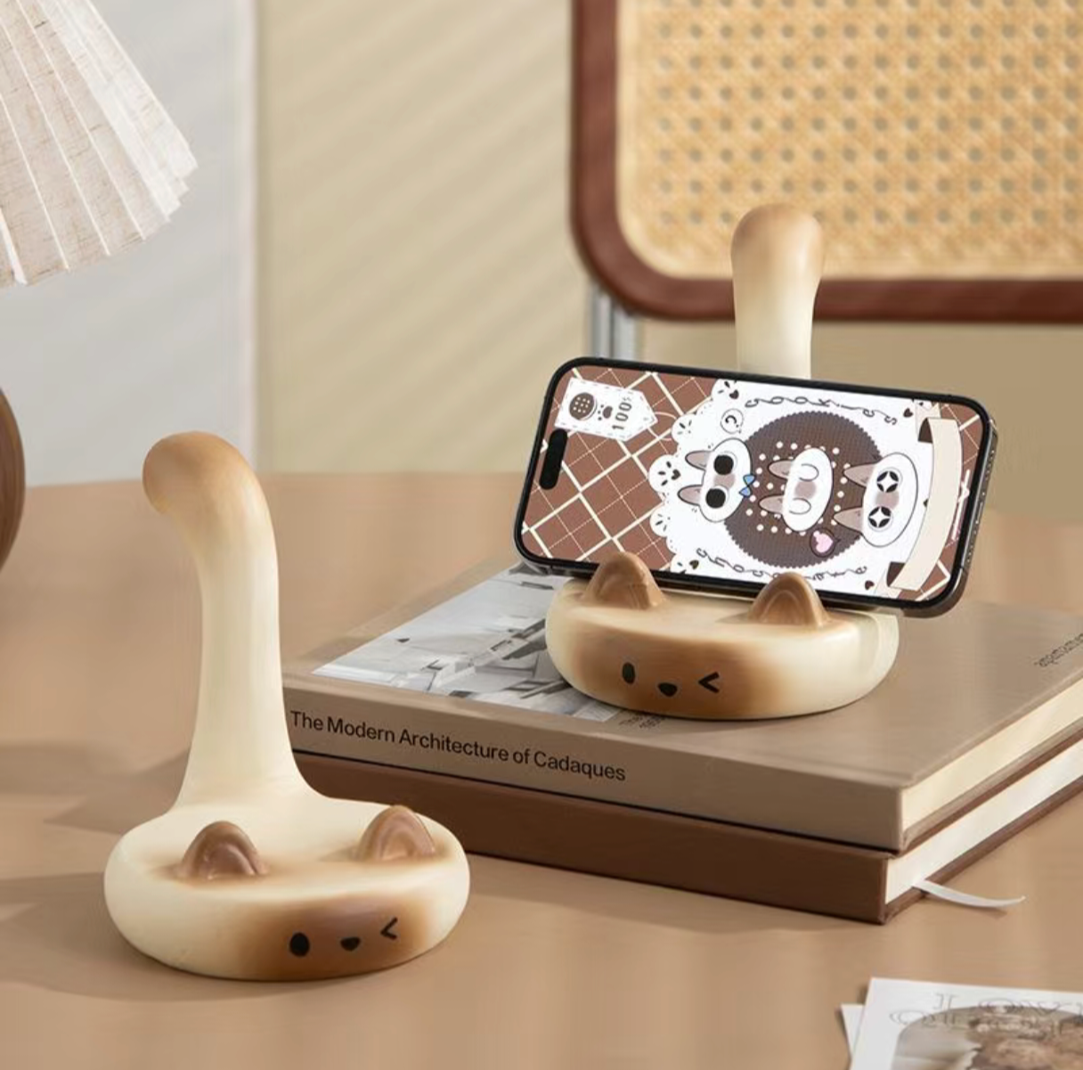 Siamese cat ceramic figurine creative phone holder