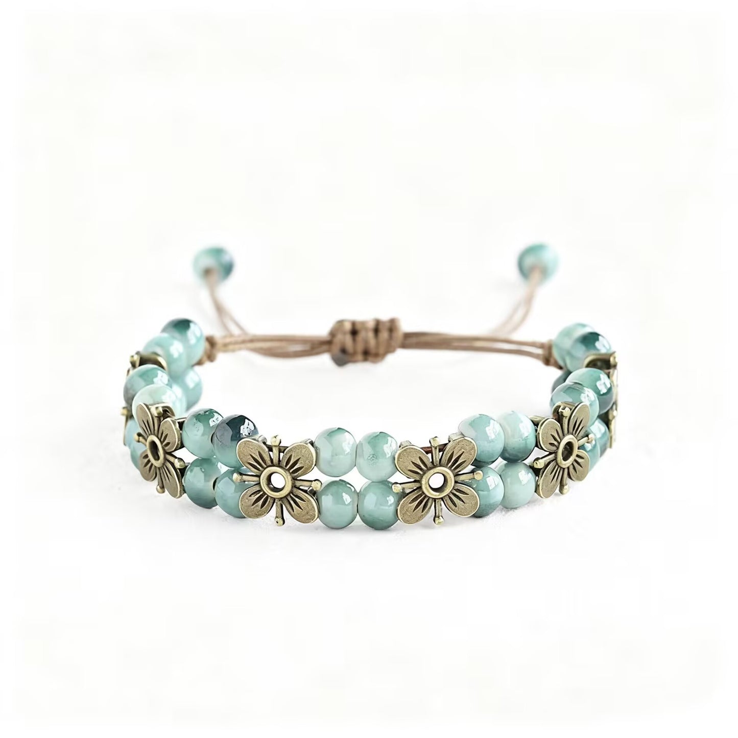 Holiday Gift Vintage double-layer four-leaf clover bracelet female student gift ceramic jewelry