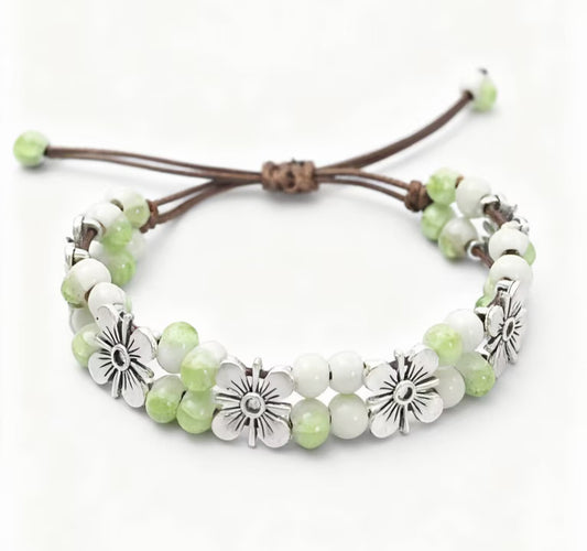 Holiday Gift Vintage double-layer four-leaf clover bracelet female student gift ceramic jewelry