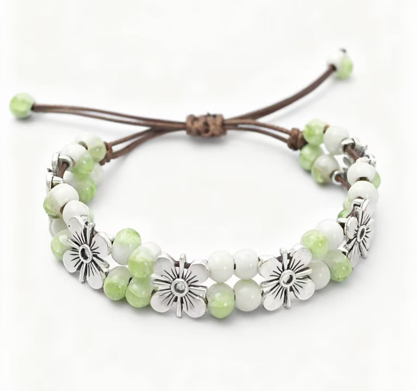 Holiday Gift Vintage double-layer four-leaf clover bracelet female student gift ceramic jewelry
