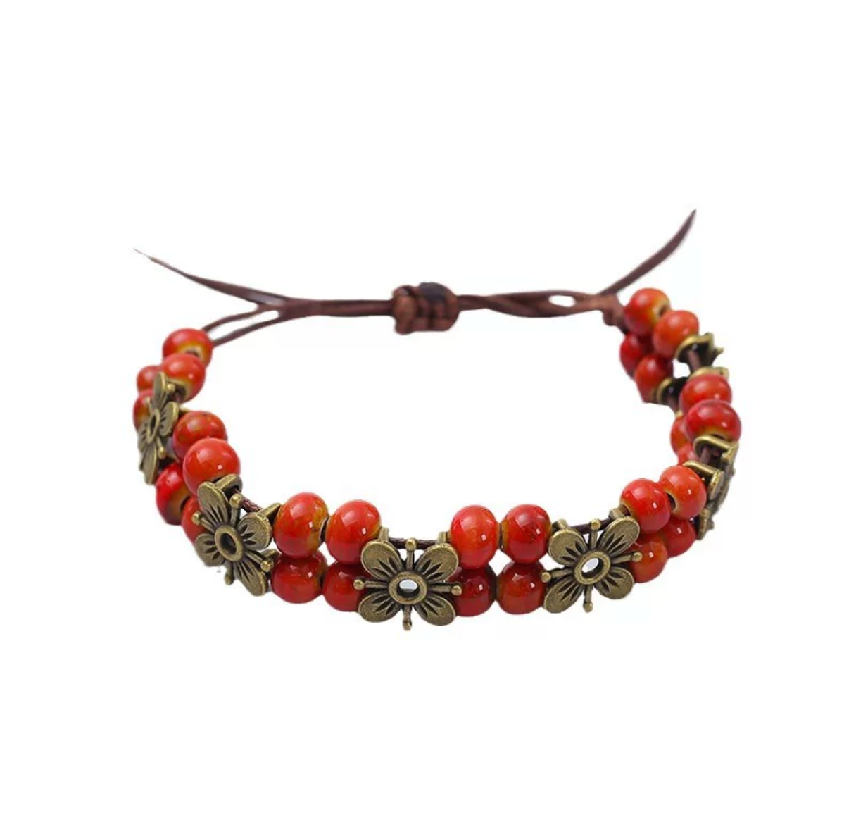 Holiday Gift Vintage double-layer four-leaf clover bracelet female student gift ceramic jewelry